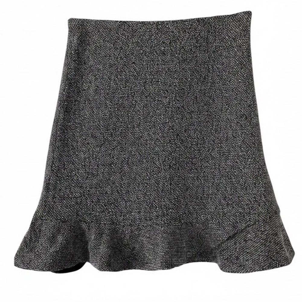 LOFT Black White Tweed Ruffle Hem Skirt XS T| A-Line Flounce Work Casual NWT
